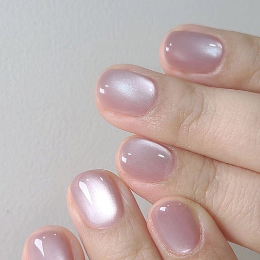 Rose Quartz Elegance Short Oval Soft Pink Shimmer Press On Nail Set