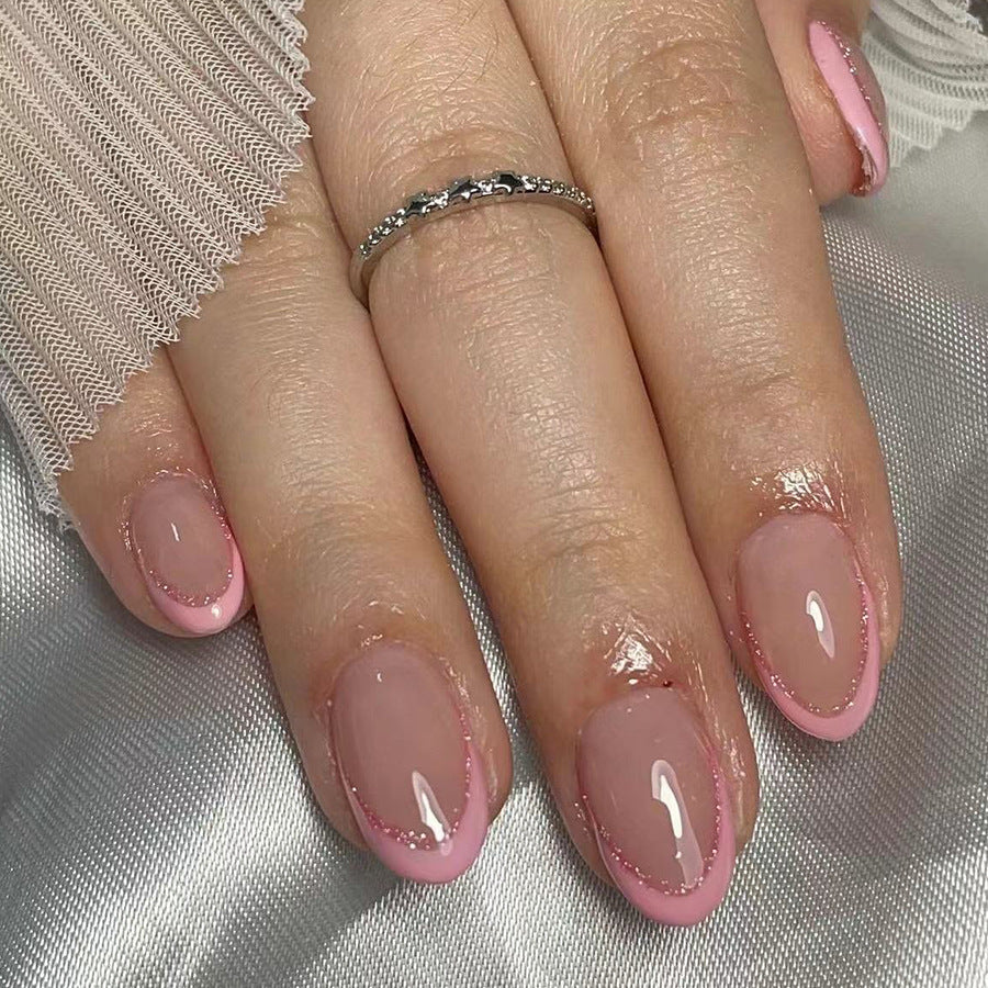 Elegant Rose Dream Almond Shape Medium Pink Ombre Press On Nail Set with Glitter Accent Tips