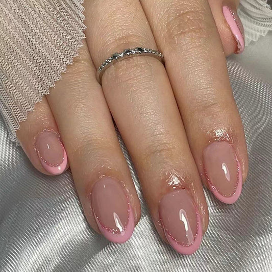 Elegant Rose Dream Almond Shape Medium Pink Ombre Press On Nail Set with Glitter Accent Tips