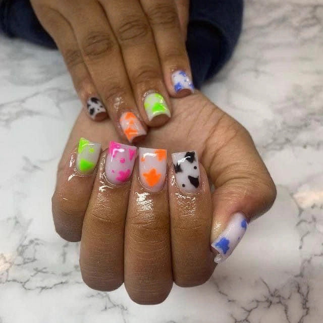Vibrant Splash Medium Square Press On Nail Set in Colorful Pastels with Unique Abstract Dots