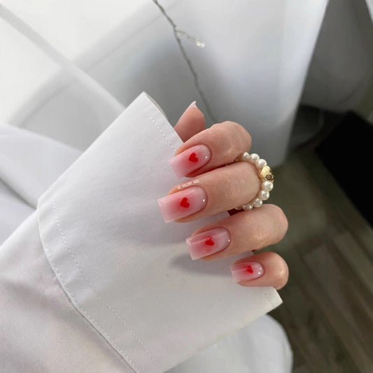 Love Inspired Medium Square Pink Nails with Heart Accents