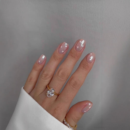 Romantic Elegance Short Square Pink Press On Nail Set with Charming Heart Accents
