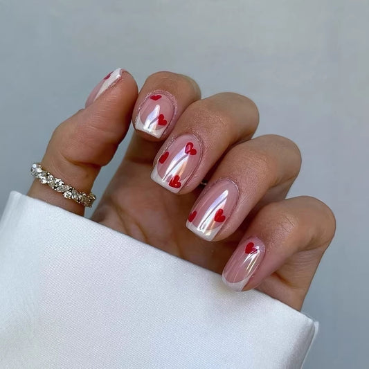 Charming Romance Medium Square Clear with Heart Detail Press On Nail Set