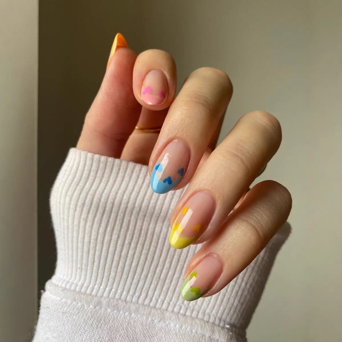 Whimsical Rainbow Dream Medium Almond Pastel Colorful Tip Design Press On Nails Set