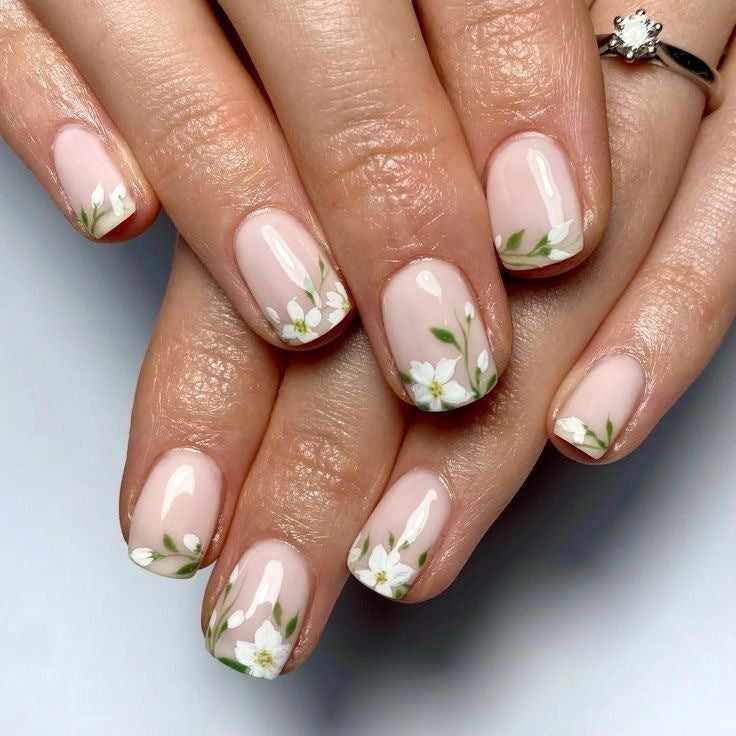 Blossom Dream Natural Short Square Pink Floral Press On Nail Set