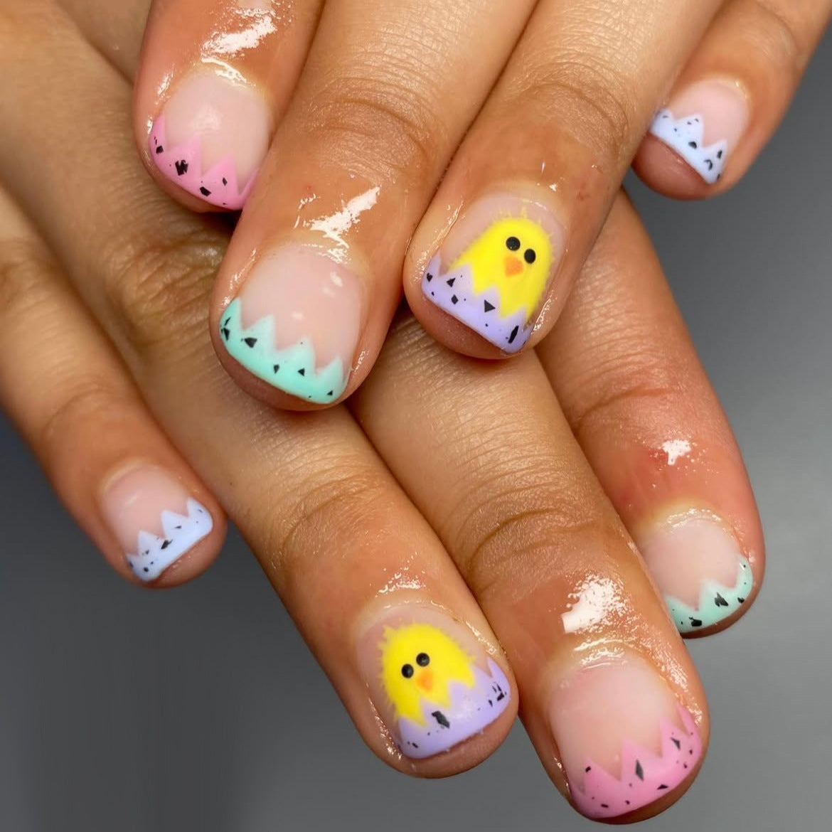 Easter Wonderland Short Square Pastel with Cute Chick Designs Press on Nail Set