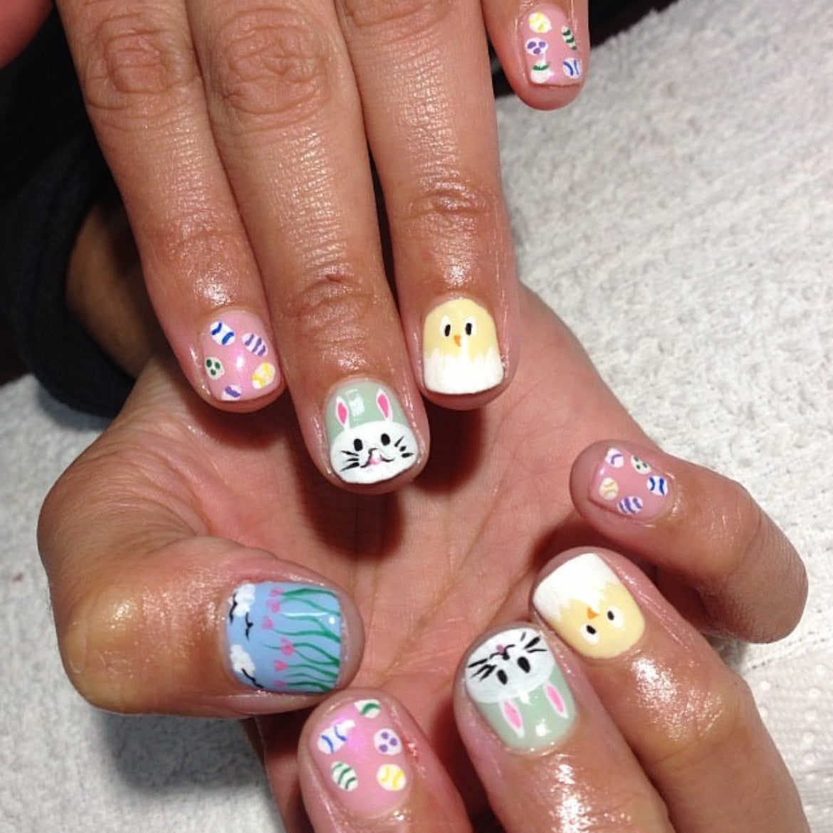 Easter Wonderland Short Square Pastel Press On Nails with Adorable Bunny and Chick Designs