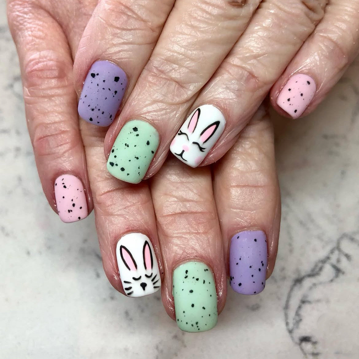 Bunny Blossom Short Square Pastel Press On Nail Set with Adorable Bunny Art