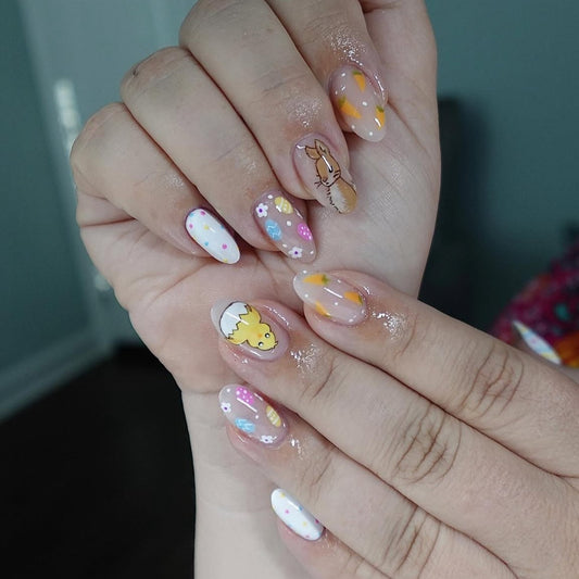 Whimsical Wonderland Short Almond Shaped Pastel with Adorable Animal Art Press On Nail Set