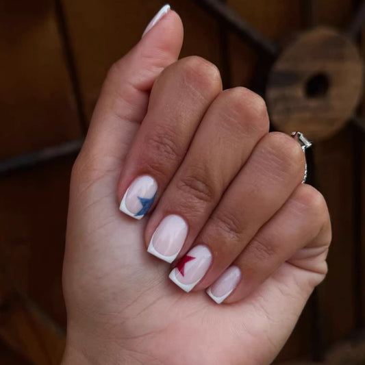 Starry Night Elegant Short Square White and Colorful Tip Press On Nail Set with Unique Design