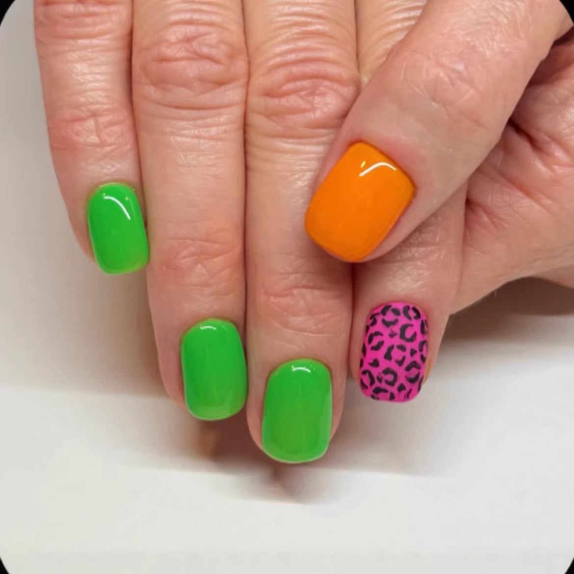 Vibrant Safari Short Square Green and Orange Set with Playful Leopard Accent