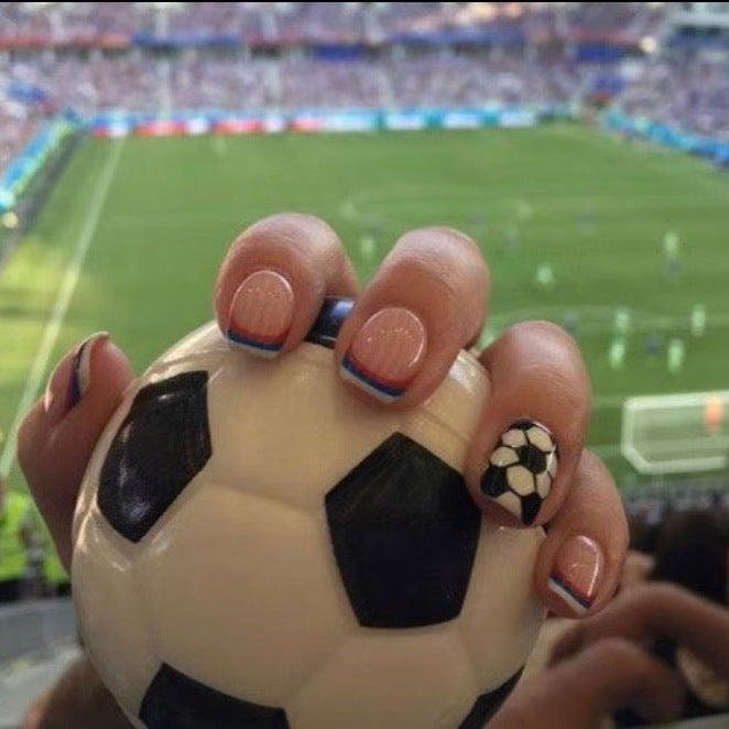 Soccer Spirit Short Square White and Black with Sporty Design Press-On Nail Set