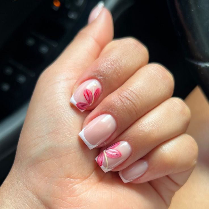 Floral Fantasy Medium Square Pink with Elegant Petal Art Press On Nail Set