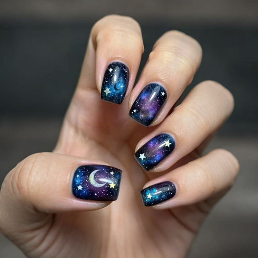 Galactic Dream Short Square Night Sky Magic Nail Set