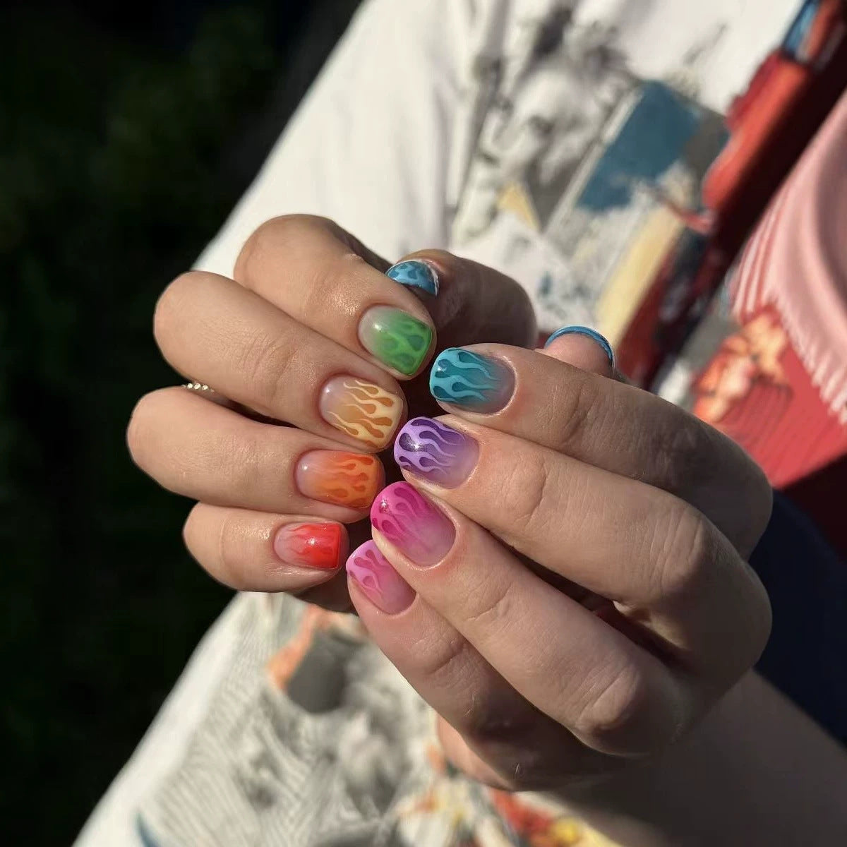 Vibrant Flame Medium Square Multi-Colored Gradient Nail Set