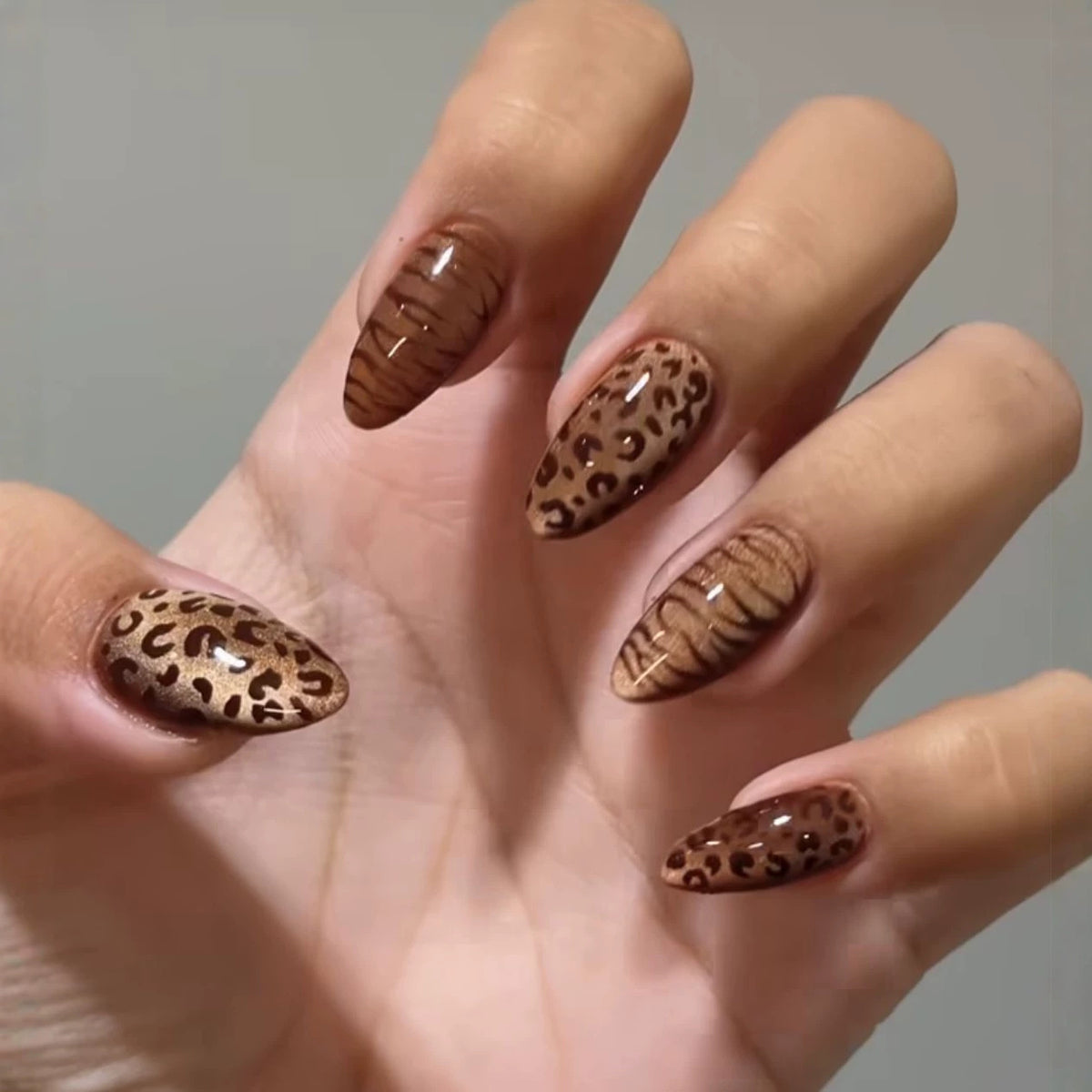 Wild Safari Medium Almond Brown Animal Print Press On Nail Set