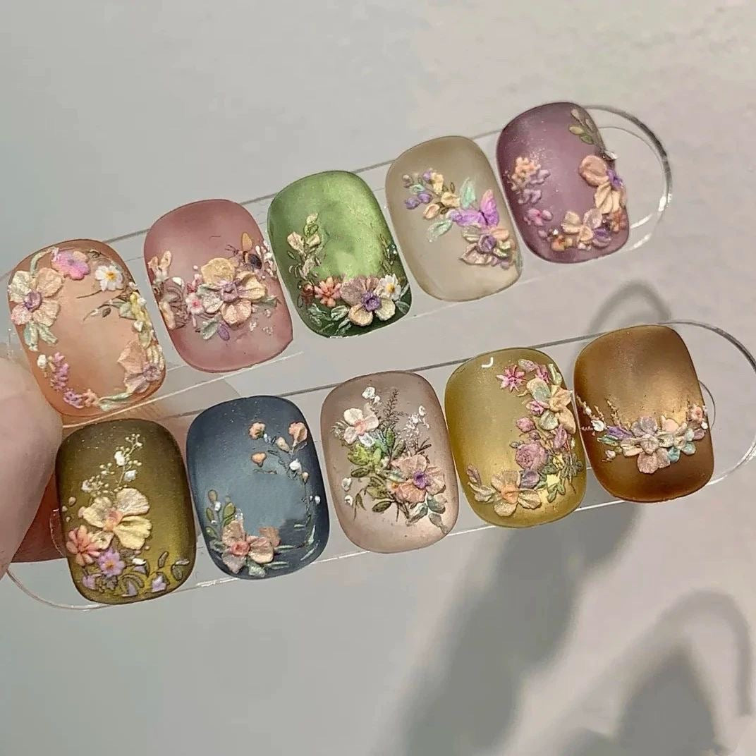 Blossom Breeze Short Square Matte Floral Press On Nail Set