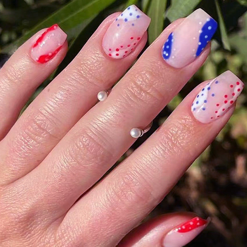Candy Carnival Medium Coffin Multicolor Polka Dot Press On Nail Set with Matte Finish