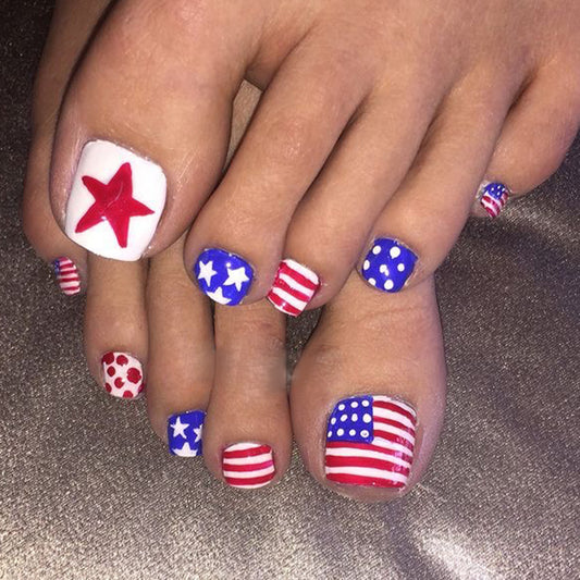 Patriotic Pride Short Square Press On Nail Set in Red, White, and Blue with Star-Spangled Accents