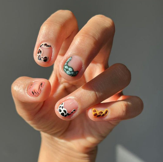 Safari Adventure Short Length Oval Press On Nails in Pastel Shades with Animal Print Accents