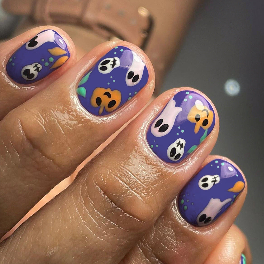 Underwater Adventure Short Length Oval Purple Press on Nail Set with Playful Sea Creatures Design