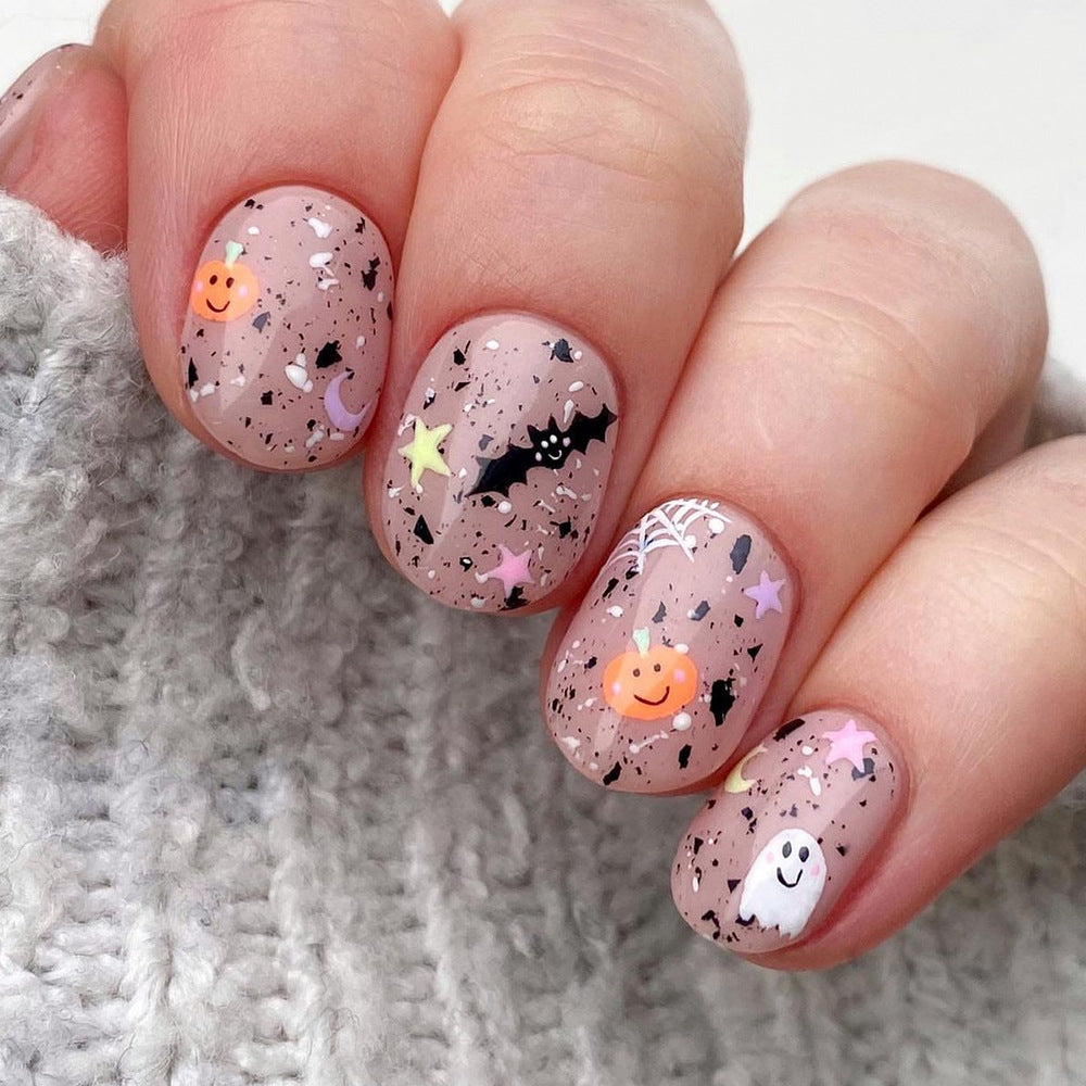 Spooky Elegance Short Oval Pink Press On Nail Set with Halloween Glitter Accents