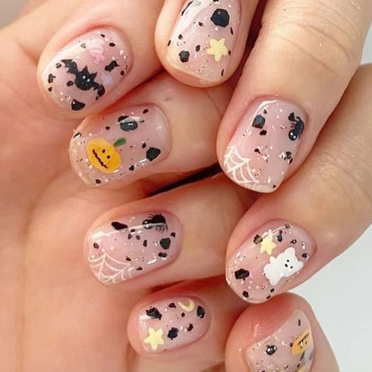 Enchanted Garden Short Oval Pink Press On Nail Set with Whimsical Animal Accents