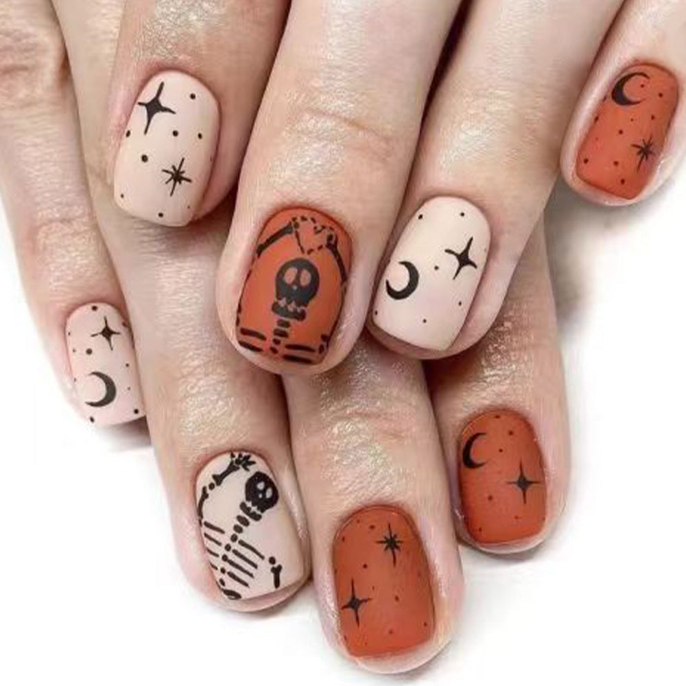 Spooky Elegance Short Square Peach and Terracotta Press on Nails with Halloween Accents
