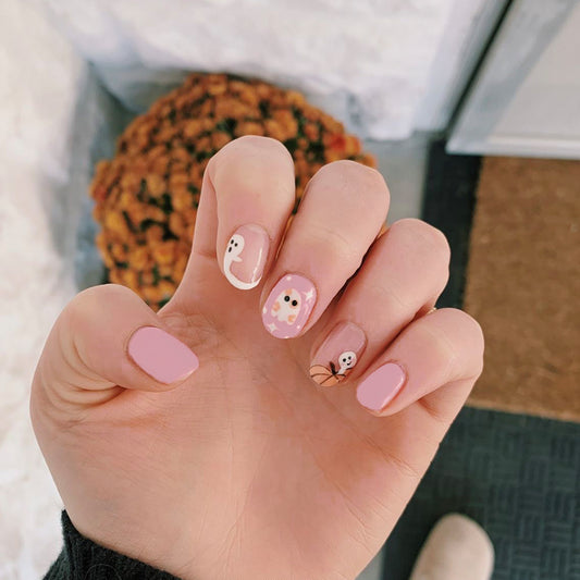 Enchanted Whimsy Short Oval Pink Press On Nail Set with Adorable Animal Accents
