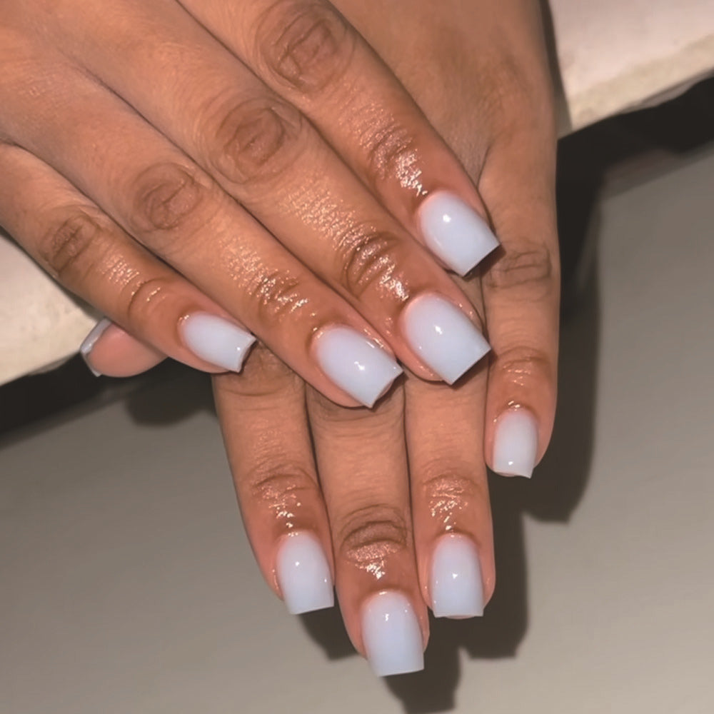 Dreamy Winter Wonderland Medium Square Light Blue Press On Nail Set with Glossy Finish