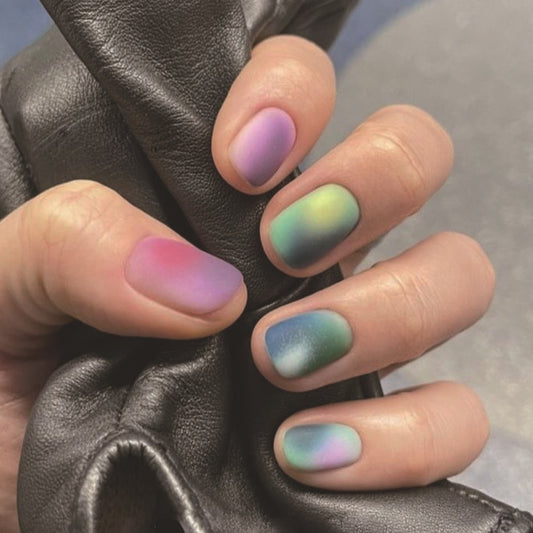 Mystical Ombre Press On Nail Set Short Round Matte Multicolor With Stunning Color Shift Effects
