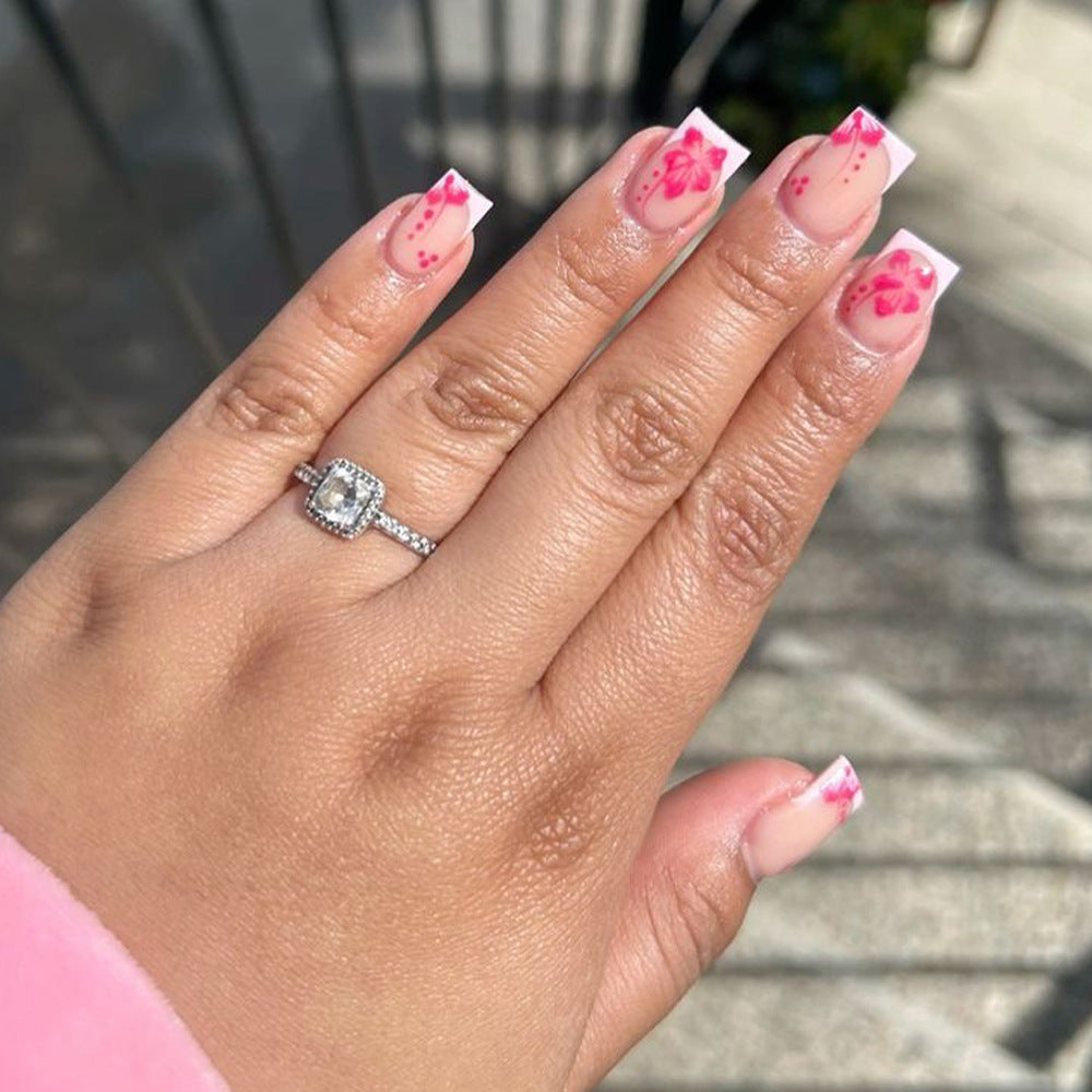 Blossom Fantasy Medium Square Pink Ombre Floral Design Press On Nail Set
