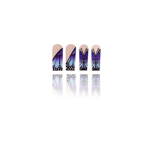 Enchanting Butterfly Dreams Long Square Shaped Purple with Intricate Design Press On Nail Set