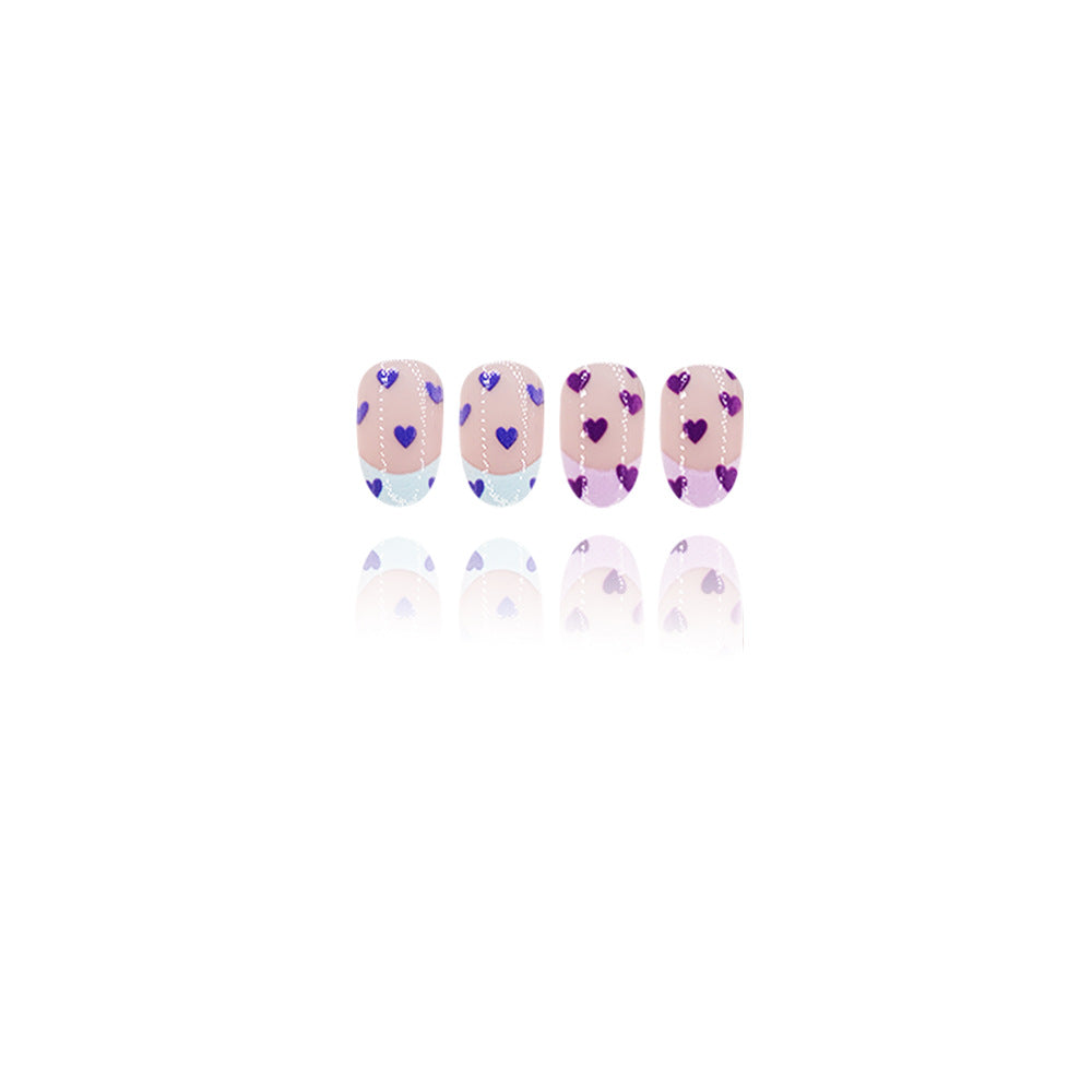 Love Inspired Short Oval Purple Heart Glitter Press On Nail Set