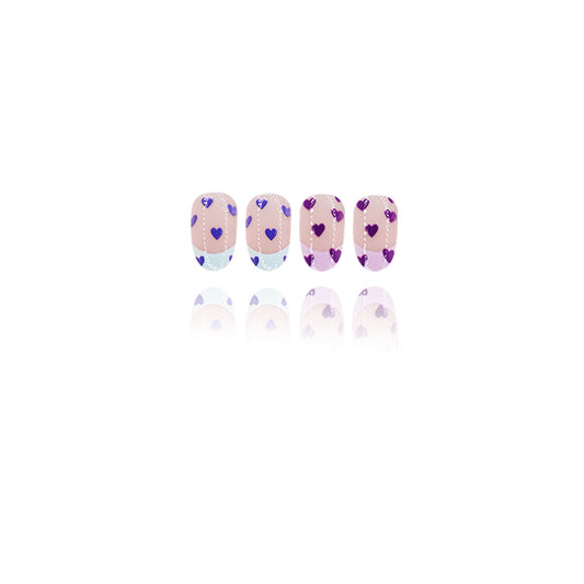 Love Inspired Short Oval Purple Heart Glitter Press On Nail Set