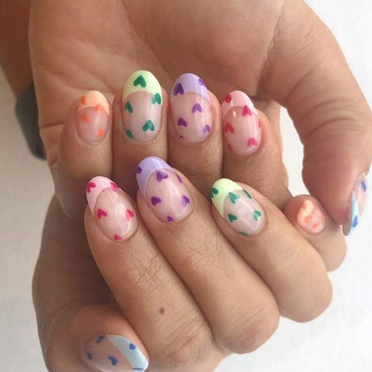 Whimsical Heart Delight Short Round Multicolor Dreamy Translucent Press On Nail Set
