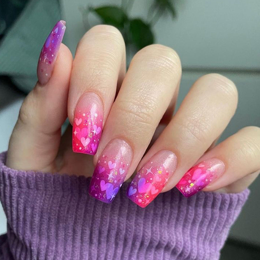 Whimsical Heartfelt Ombre Medium Coffin Pink Glitter Press on Nail Set