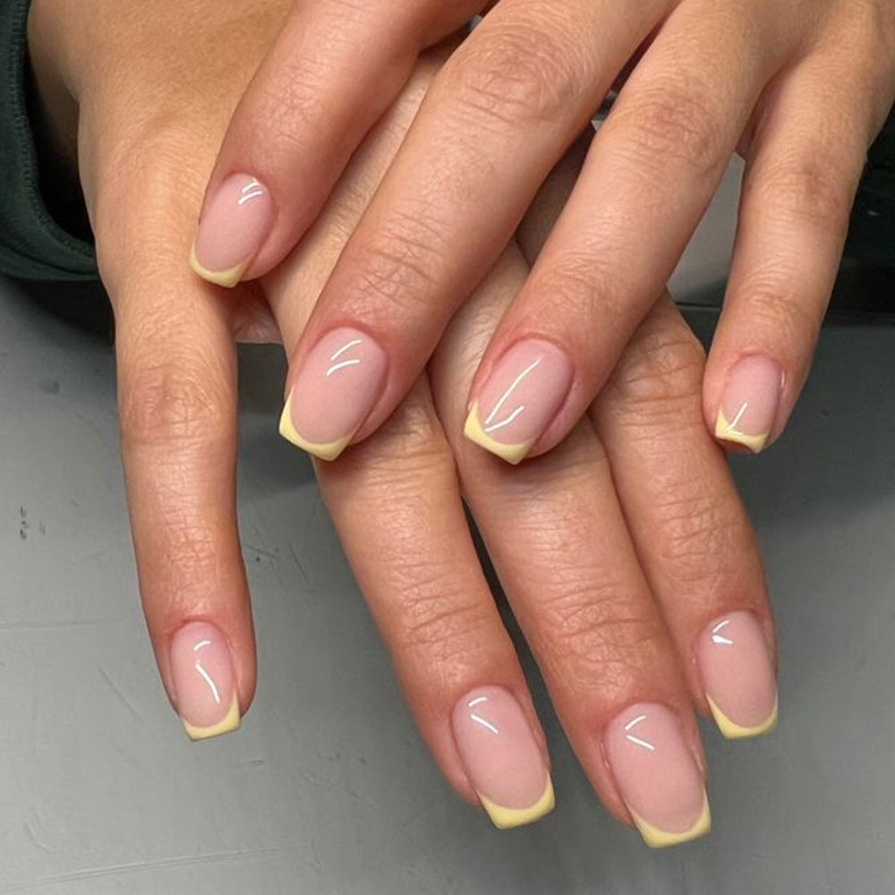 Sunny Citrus Delight Medium Square Yellow Tipped Press On Nail Set with Glossy Finish