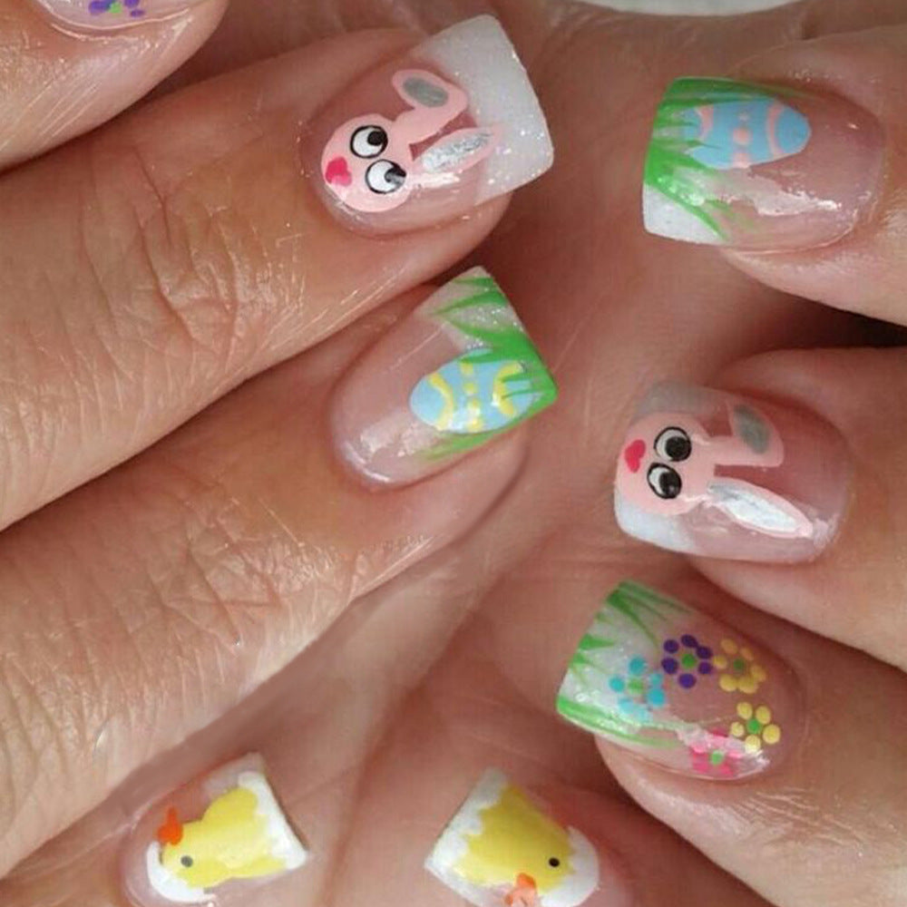 Easter Delight Short Square Pastel with Adorable Bunny and Chick Designs Press On Nail Set