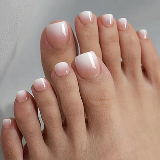 Elegant Harmony Short Square Blush Gradient Press On Toenail Set with Unique Ombre Design