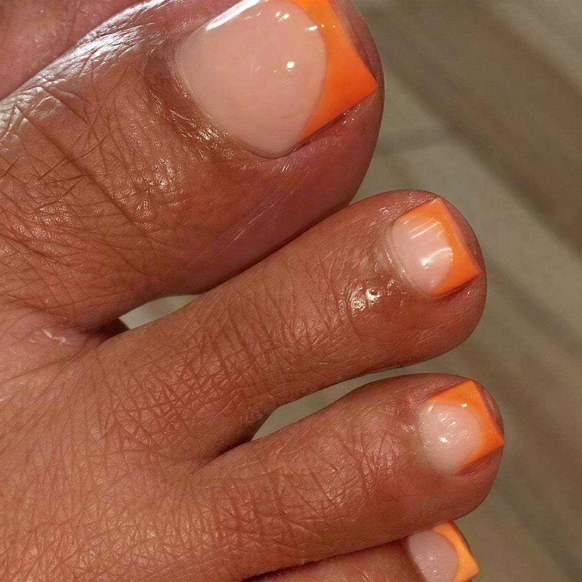Tropical Sunrise Short Square Orange Tip Press On Toenail Set with Glossy Finish