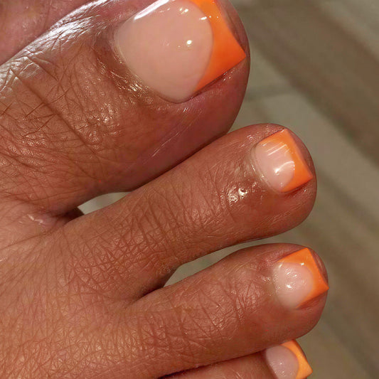 Tropical Sunrise Short Square Orange Tip Press On Toenail Set with Glossy Finish
