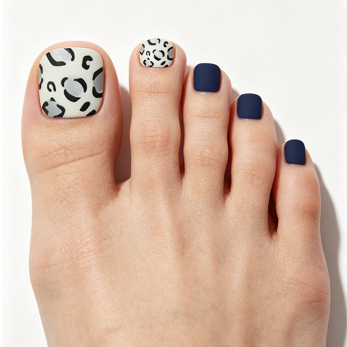 Wild Safari Short Square Navy and Leopard Print Press on Toenail Set