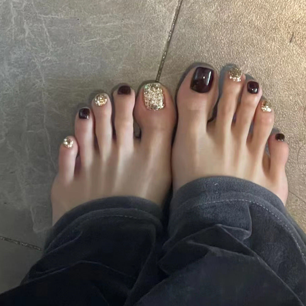 Glamorous Short Square Emerald Green and Sparkling Glitter Press On Toenail Set