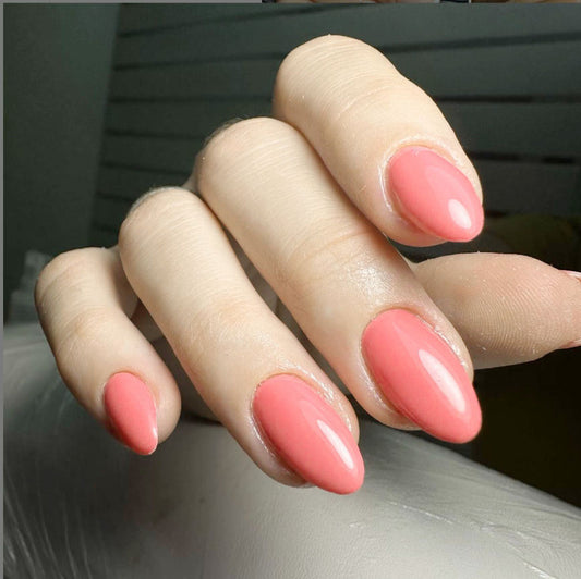 Coral Dreams Medium Oval Peach Press On Nail Set with Glossy Finish