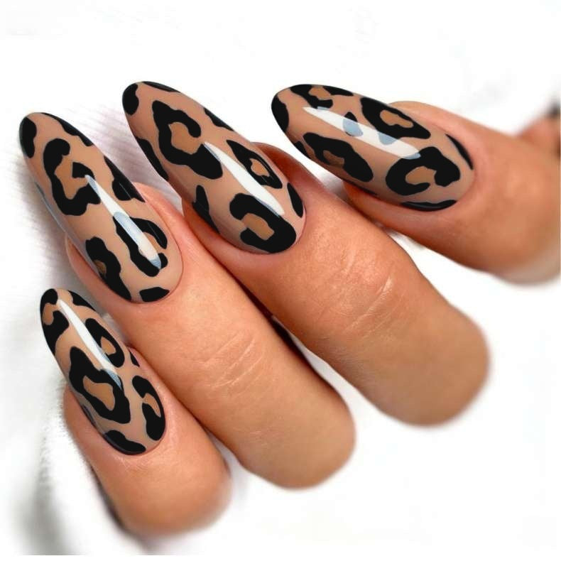Wild Safari Long Almond Animal Print Nail Set with Glossy Finish