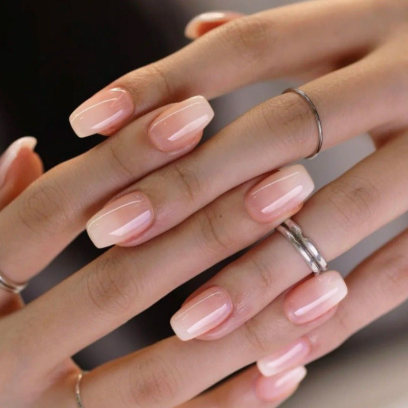 Enchanting Elegance Long Square Beige Ombre Glossy Finish Press On Nail Set