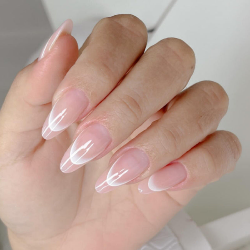 Glamorous Velvet Long Almond Pink with Elegant French Tip Nail Set