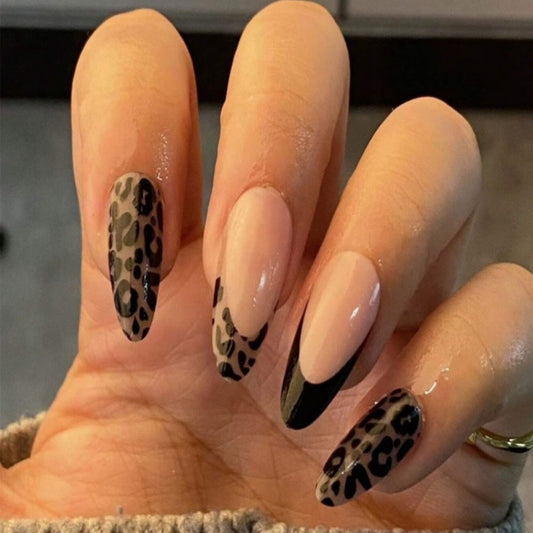 Wild Safari Glam Long Oval Multicolor Leopard Print Press On Nail Set