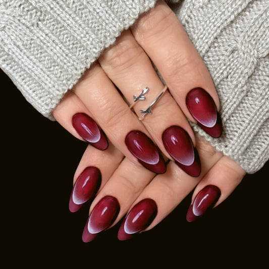 Enchanting Elegance Long Almond Burgundy with Chic Ombre Tips Press On Nail Set